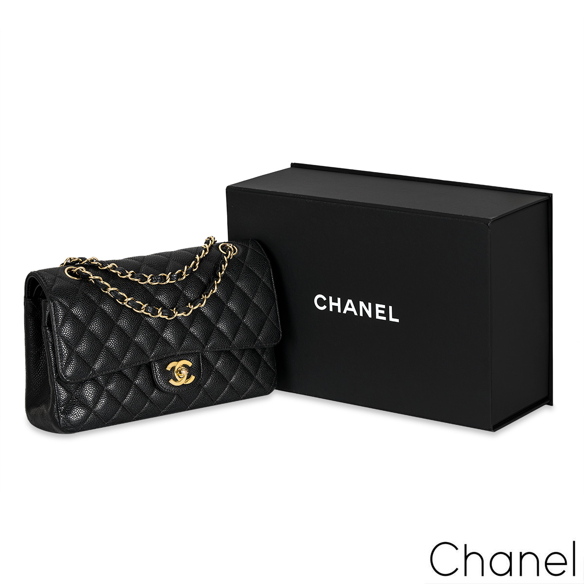 Chanel Black Quilted Caviar Medium Classic Double Flap Bag Silver Hardware